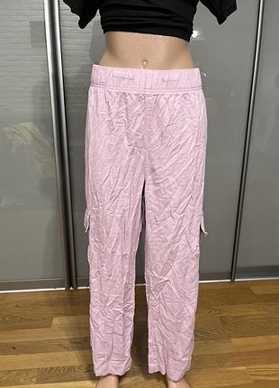 Штани карго льон бузкового кольору батал