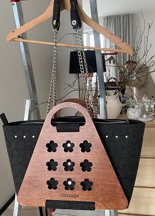 Сумка з деревʼяними декоративними елементами