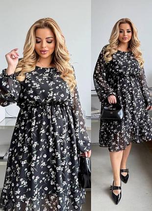 Невероятное женское шифоновое платье с длинными рукавами