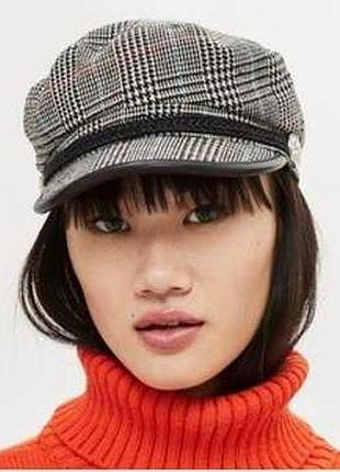 Новая стильная трендовая кепи фуражка в клетку серая stradivarius демисезонная