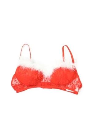 Красный бюстгальтер с белой меховой отделкой и кружевными вставками санта-клауса