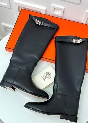 Люкс! жіночі високі чоботи ерме jumping з культовою пряжкою, натуральна шкіра.