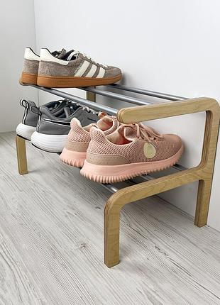 Полиця для взуття 2-х рівнева напольна  дерево + алюміній 53*28*30,5 см