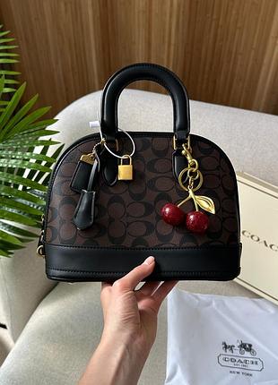 Женская кожаная сумка coach sierra satchel in signature canvas brown