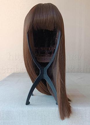 Нова шоколадна перука, термостійка, з чолкою, пряма, парик
