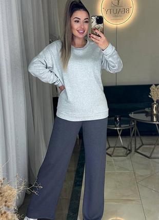 💞 крутая новинка, бпичный теплый костюм, вер рубчик на флисе, штаны брючины ангора, палаццо кофта