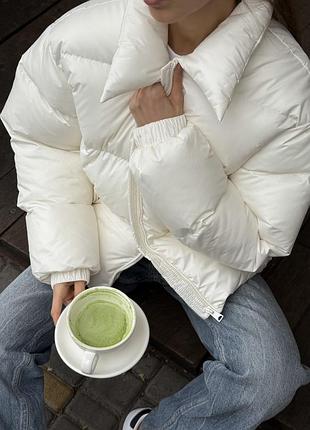 Дутый пуховик пуфер с воротником