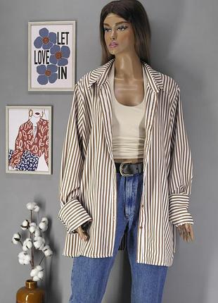 Брендова сорочка оверсайз із подовженими рукавами "prettylittlething" в смужку. розміри uk14/eur42.