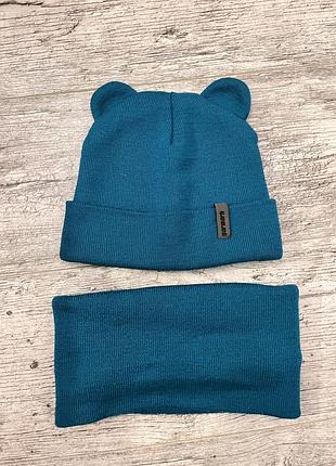 Комплект зимовий на 2-4 роки - шапочка з вушками + хомут (шарф) теплий