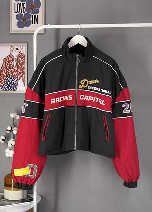 Нова демісезонна куртка-бомбер оверсайз "prettylittlething" у мотостилі. розмір м.