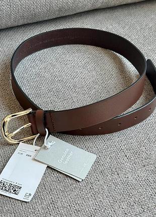 Новый кожаный ремень коричневый с золотой пряжкой h&amp;m premium selection cos arket massimo