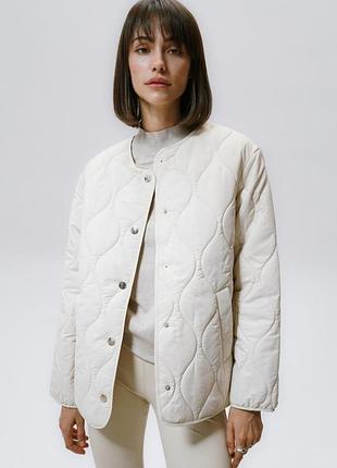 Стеганая осенняя куртка без мехового воротника до -5° молочная, женская куртка на весну на кнопках, alin