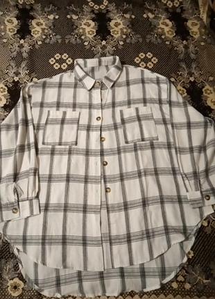 Белая рубашка в клетку, большой размер.
