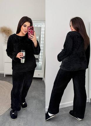 Жіноча тепла махрова піжама двійка