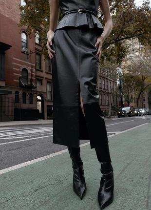 Спідниця олівець чорна штучна шкіра zara new