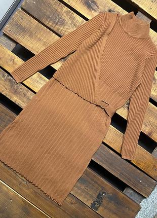 Женское теплое платье-миди (м-лрр идеал оригинал коричневое)