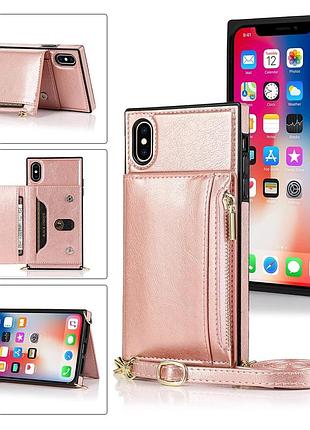 Чехол-кошелек на молнии для iphone x / xs с отделением для карт через плечо с ремешком противоударный