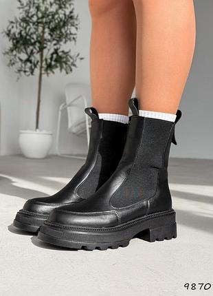 Ботинки женские черные, натуральная кожа деми