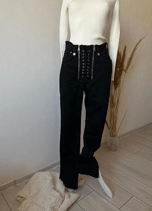 Джинси жіночі чорні xl із зав‘язками зпереду турція