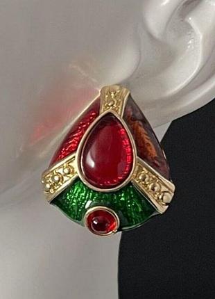 Серьги капли, геральдика, треугольник, запечённая эмаль 4