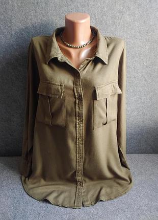 Мягкая удлиненная рубашка из вискозы оливкового цвета 50-52 размера
