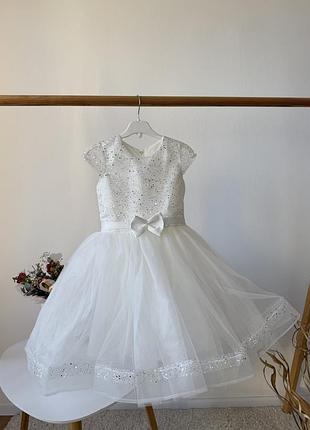 Платье пышное белое глиттер и бант