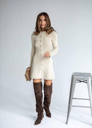 Жіноча тепла вʼязана сукня міні з ґудзиками вовна акрил