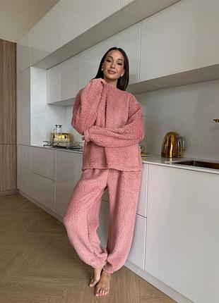 Теплая пижама-домашний костюм женская махра тедди