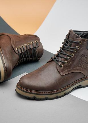 Зимние кожаные ботинки на меху wrangler aviator brown