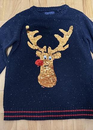 Кофтинка в новорічний принт олень. 7-8 років від next
