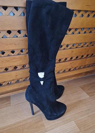 Чоботи замшеві ботфорти каблук