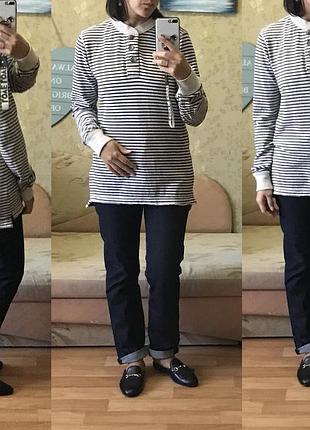 Бавовняний джемпер кофта в смужку з необробленими краями