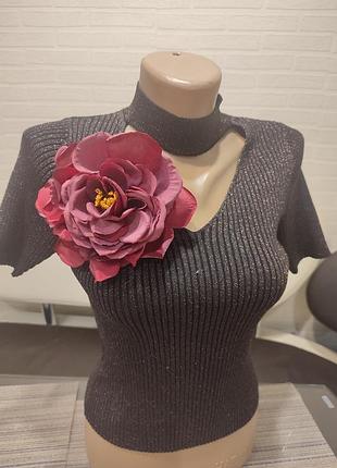 Бордовый цветок брошка, большой цветок брошка цвета ручной работы, темно красный цветок брошка