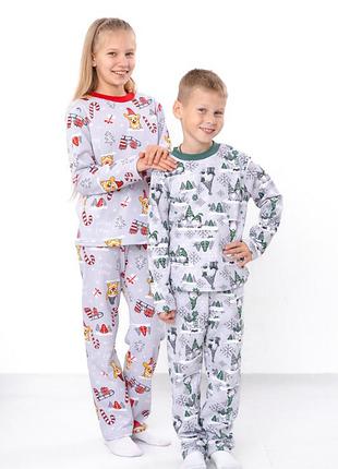 Новогодняя детская пижама фемили лук, семейная пижама рождественская с гномами, байковая пижама на начесе family look