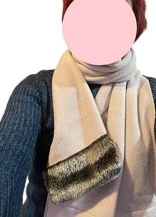 Бежевий шарф широкий шарф теплий шарф з хутром