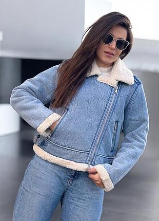 Женская комбинированная дубленка (4022)