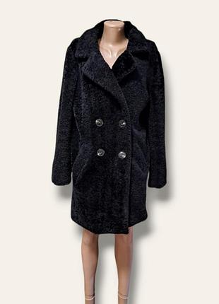 Черная двубортная шуба эко-шуба