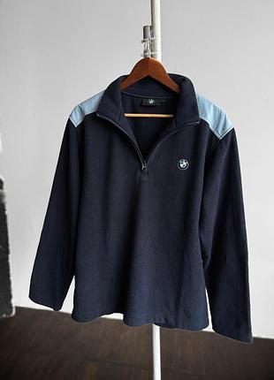 Bmw mens navy blue logo quarter 1/4 zip fleece pullover sweater чоловічий, синій, фліс, кофта, на замку, бмв, bmw