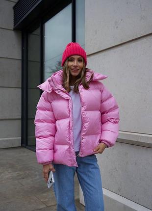 Жіночий теплий пуховик куртка рожева чорна шоколадна молочна бургунді бежева