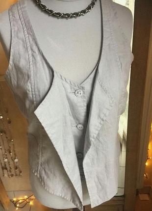 Льняная женская серая жилетка на пуговицах