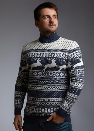 Чоловічий светр з оленями з прямою горловиною зимовий гольф / кофта