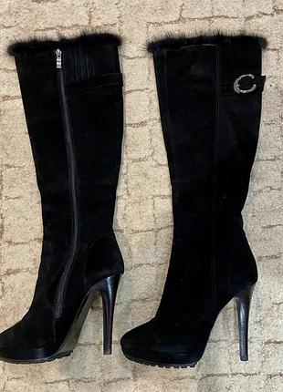 Чоботи з натуральної замші озлоблені норкою