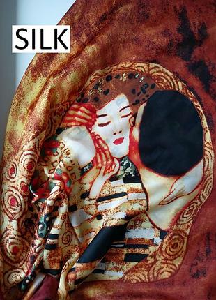 Шелковый шарф платок репродукция на картину густая климта поцелуй палантин