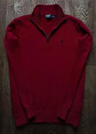 Красный мужской свитер 1/3 зип polo ralph lauren размер м
