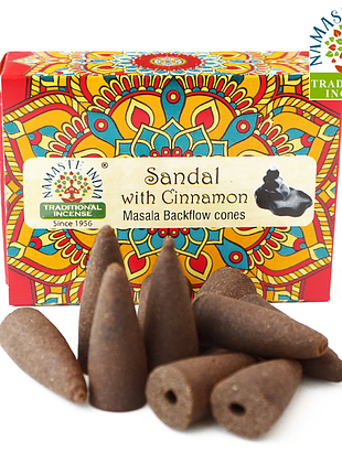 Ароматические конусы сандал с корицей namaste india back flow cones sandal cinnamon