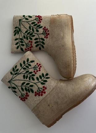 Валянки з вовни з прозорими галошами