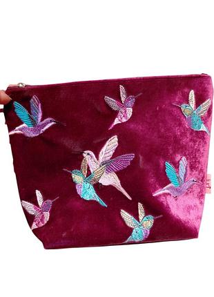 Оксамитова косметичка "колібрі" від lua