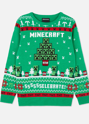 Зеленый свитер джемпер minecraft primark на мальчика 6-7 лет