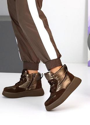 Кроссовки - дутики "vorins" женские замша плащевка мех бронза 25862
