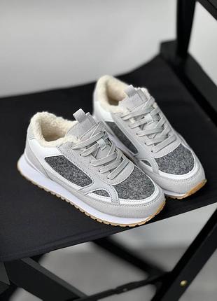 Сірі зимові утеплені кросівки з натураьної шкіри та замші та шерсті 39р.